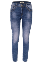Jewelly Damen Jeans  | Stretch Jeans Five-Pocket im Crash-Look | Boyfriend -Cut - im Crash-Look mit Reißverschluss