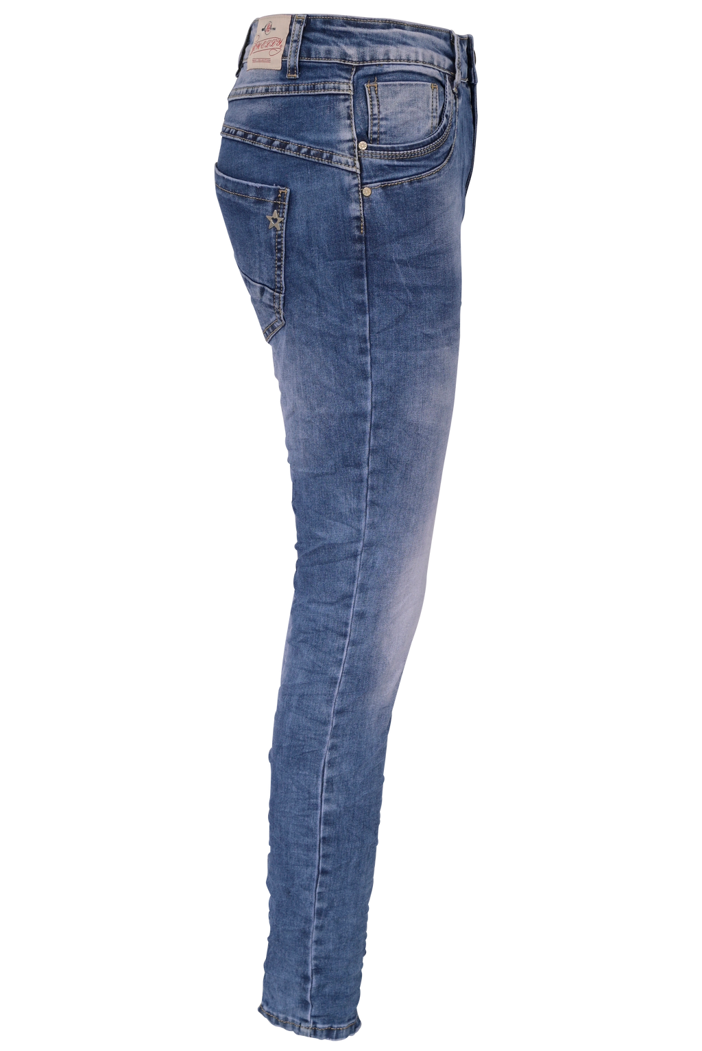Jewelly Damen Jeans  | Stretch Jeans Five-Pocket im Crash-Look | Boyfriend -Cut - im Crash-Look mit Reißverschluss