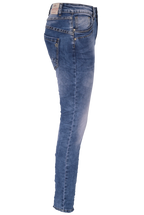Jewelly Damen Jeans  | Stretch Jeans Five-Pocket im Crash-Look | Boyfriend -Cut - im Crash-Look mit Reißverschluss