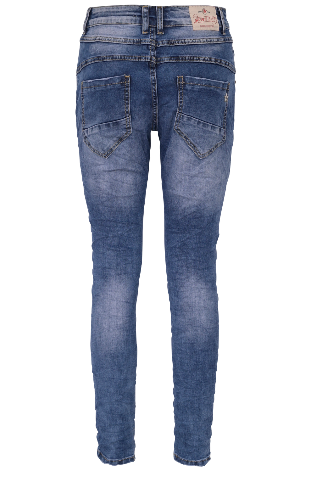 Jewelly Damen Jeans  | Stretch Jeans Five-Pocket im Crash-Look | Boyfriend -Cut - im Crash-Look mit Reißverschluss