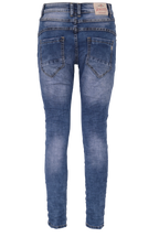 Jewelly Damen Jeans  | Stretch Jeans Five-Pocket im Crash-Look | Boyfriend -Cut - im Crash-Look mit Reißverschluss