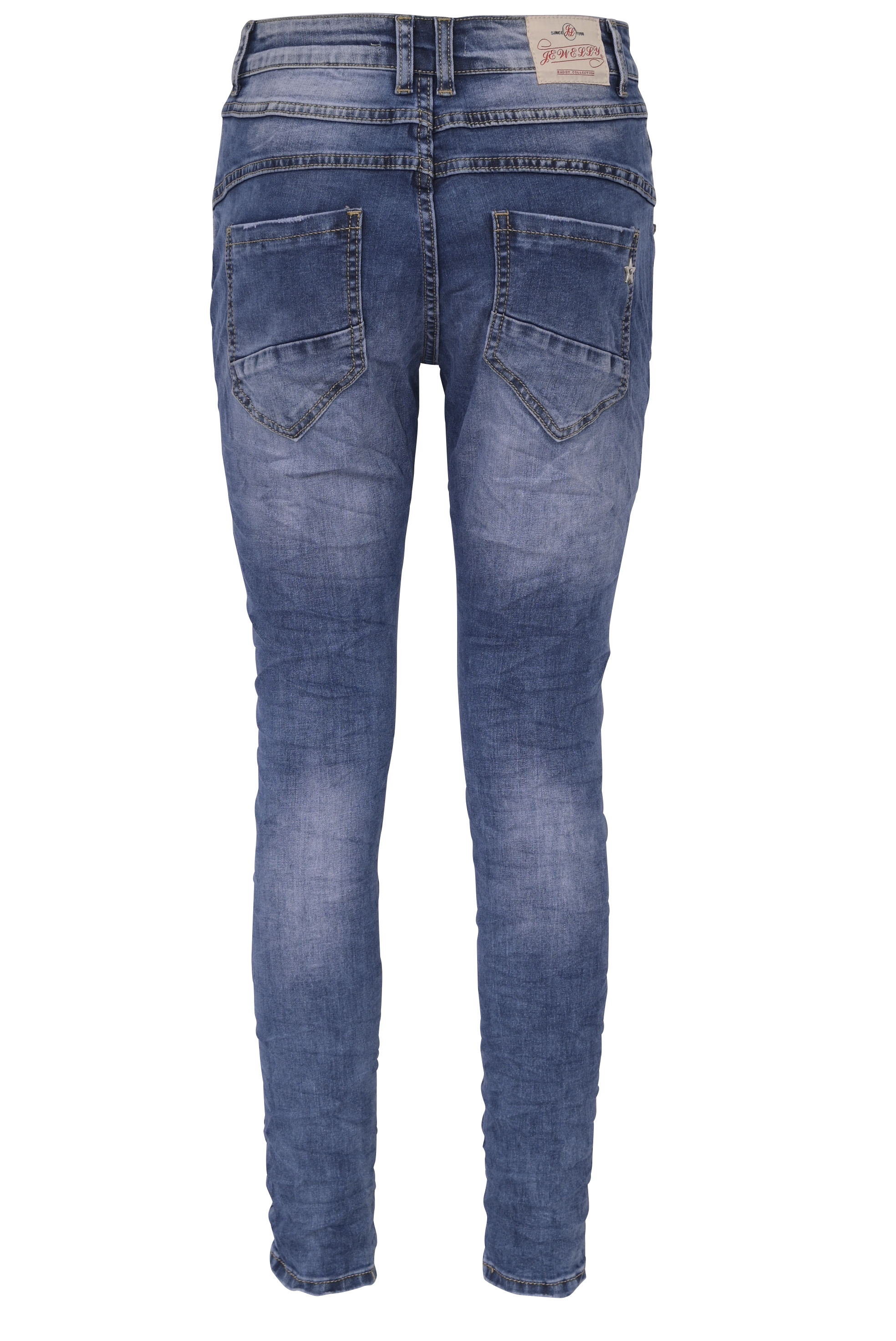 Jewelly Damen Jeans  | Stretch Jeans Five-Pocket im Crash-Look | Boyfriend -Cut - im Crash-Look mit Reißverschluss