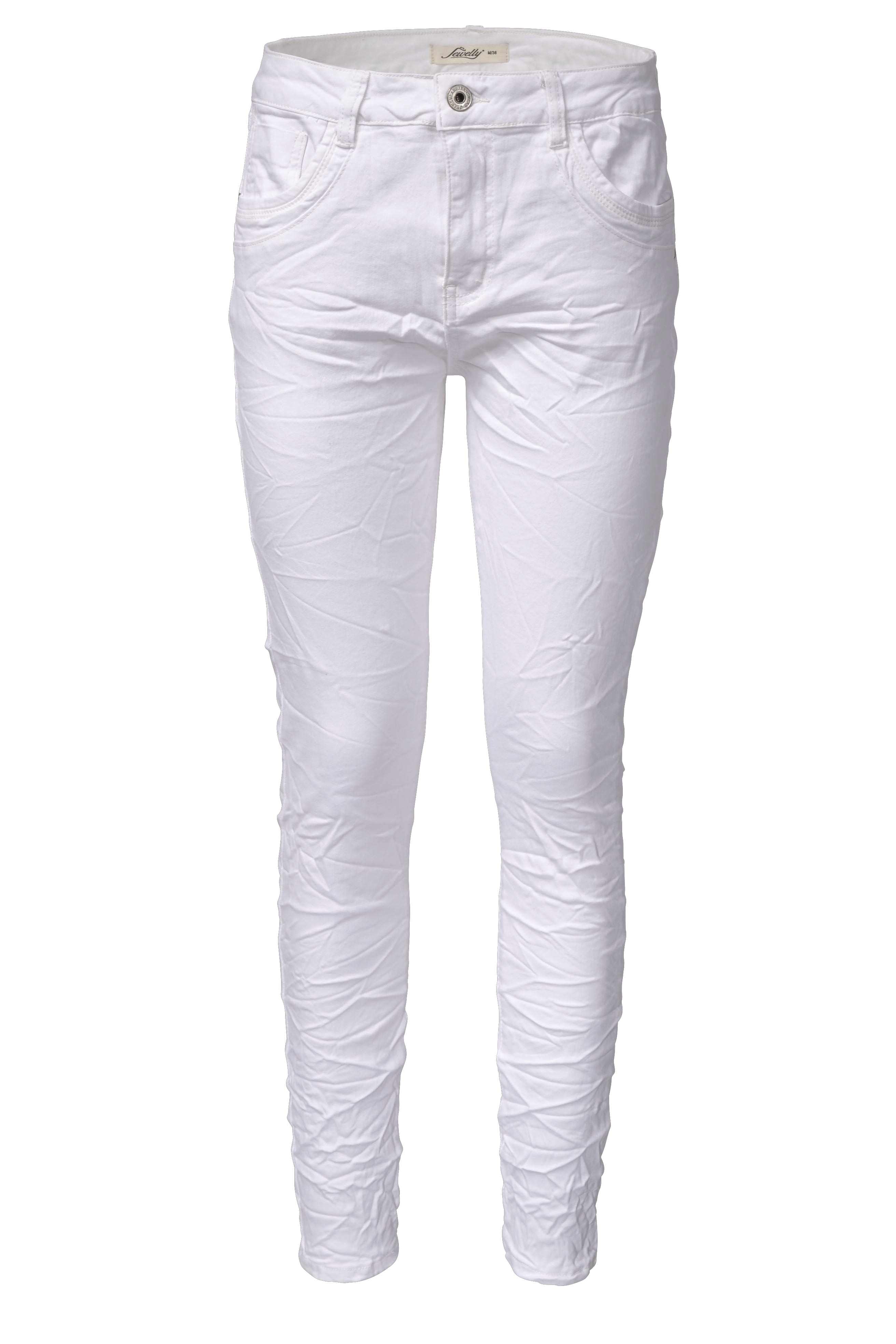 Jewelly Damen Stretch Boyfriend Jeans - Five-Pocket im Crash-Look mit Reißverschluss