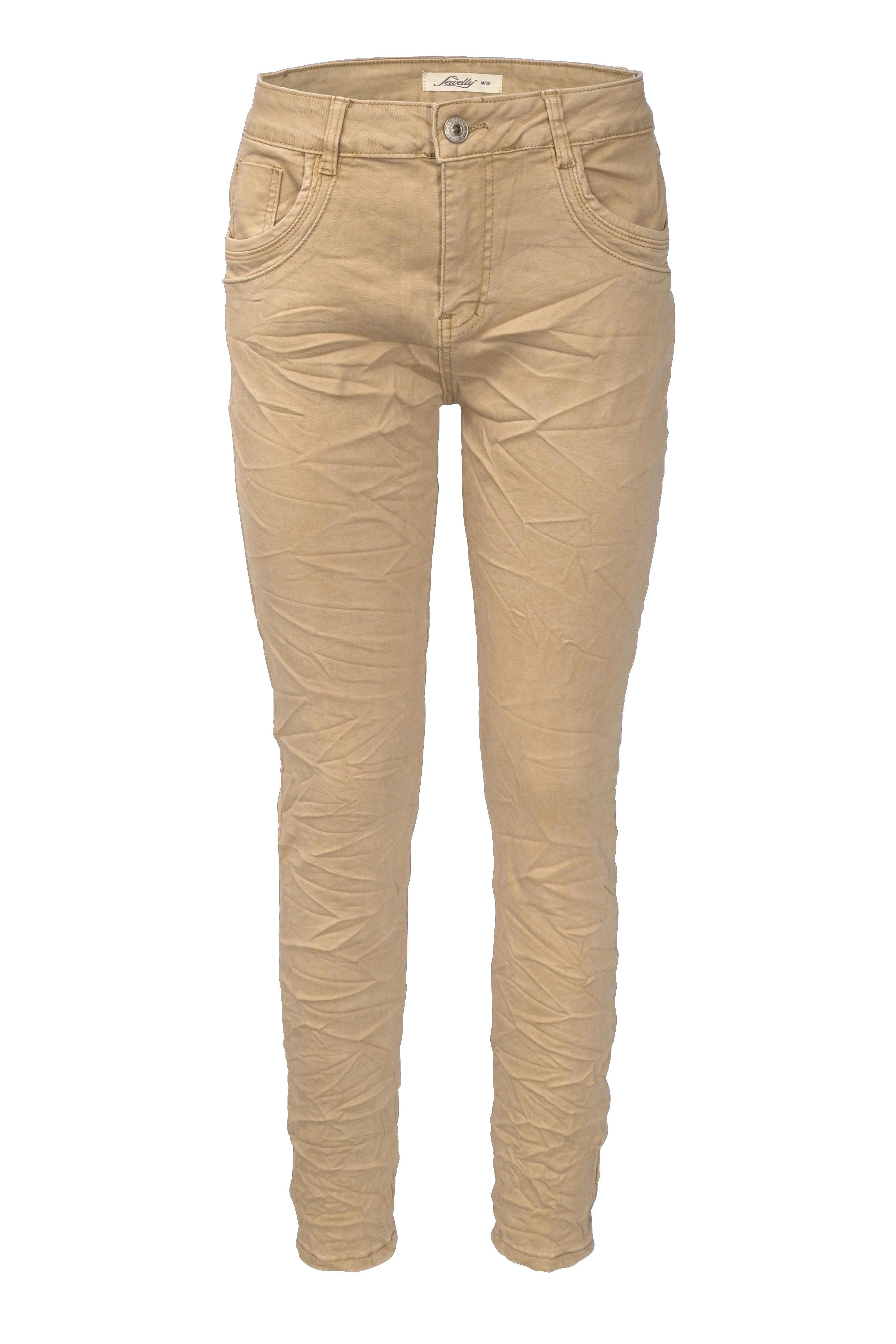 Jewelly Damen Stretch Boyfriend Jeans - Five-Pocket im Crash-Look mit Reißverschluss