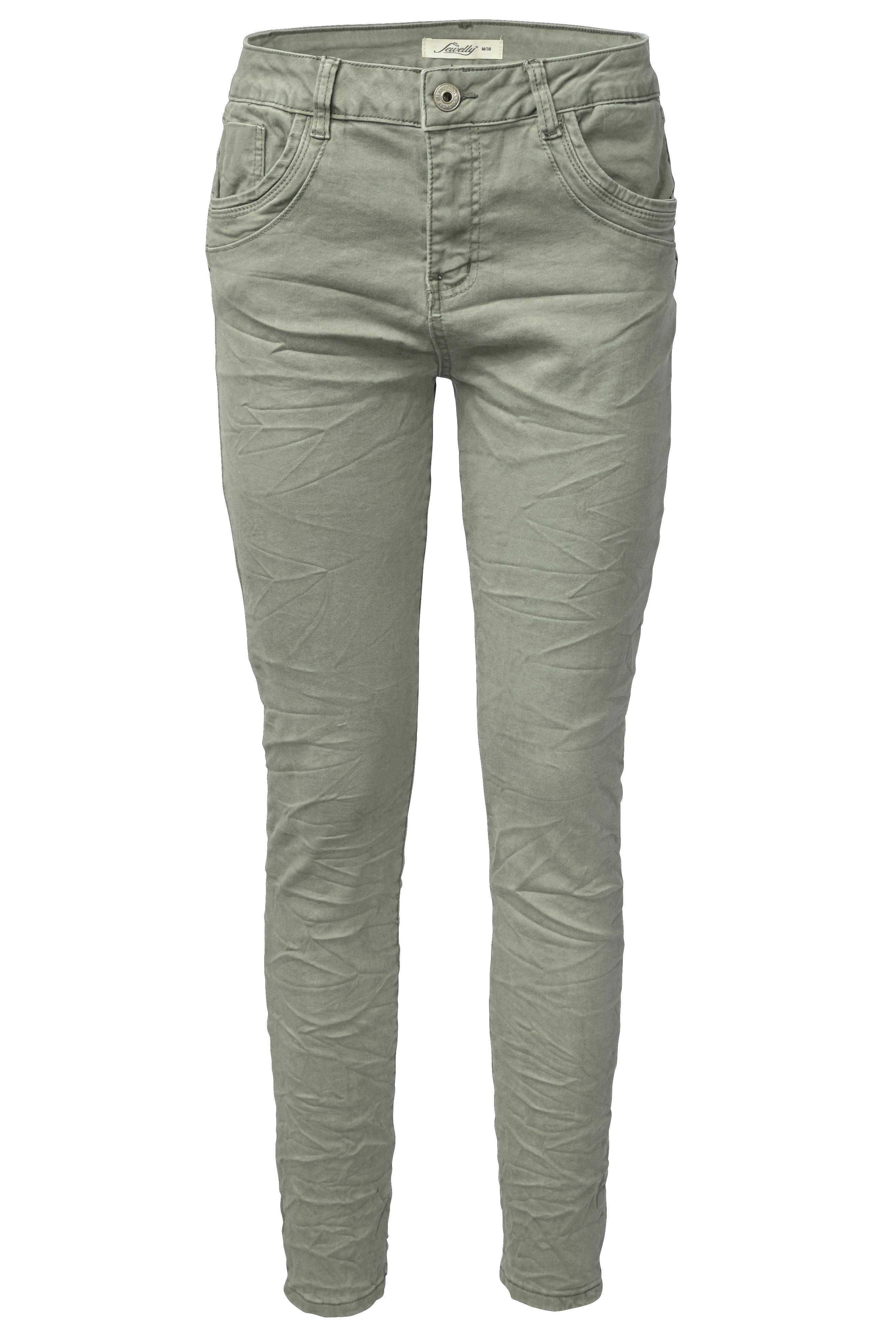 Jewelly Damen Stretch Boyfriend Jeans - Five-Pocket im Crash-Look mit Reißverschluss