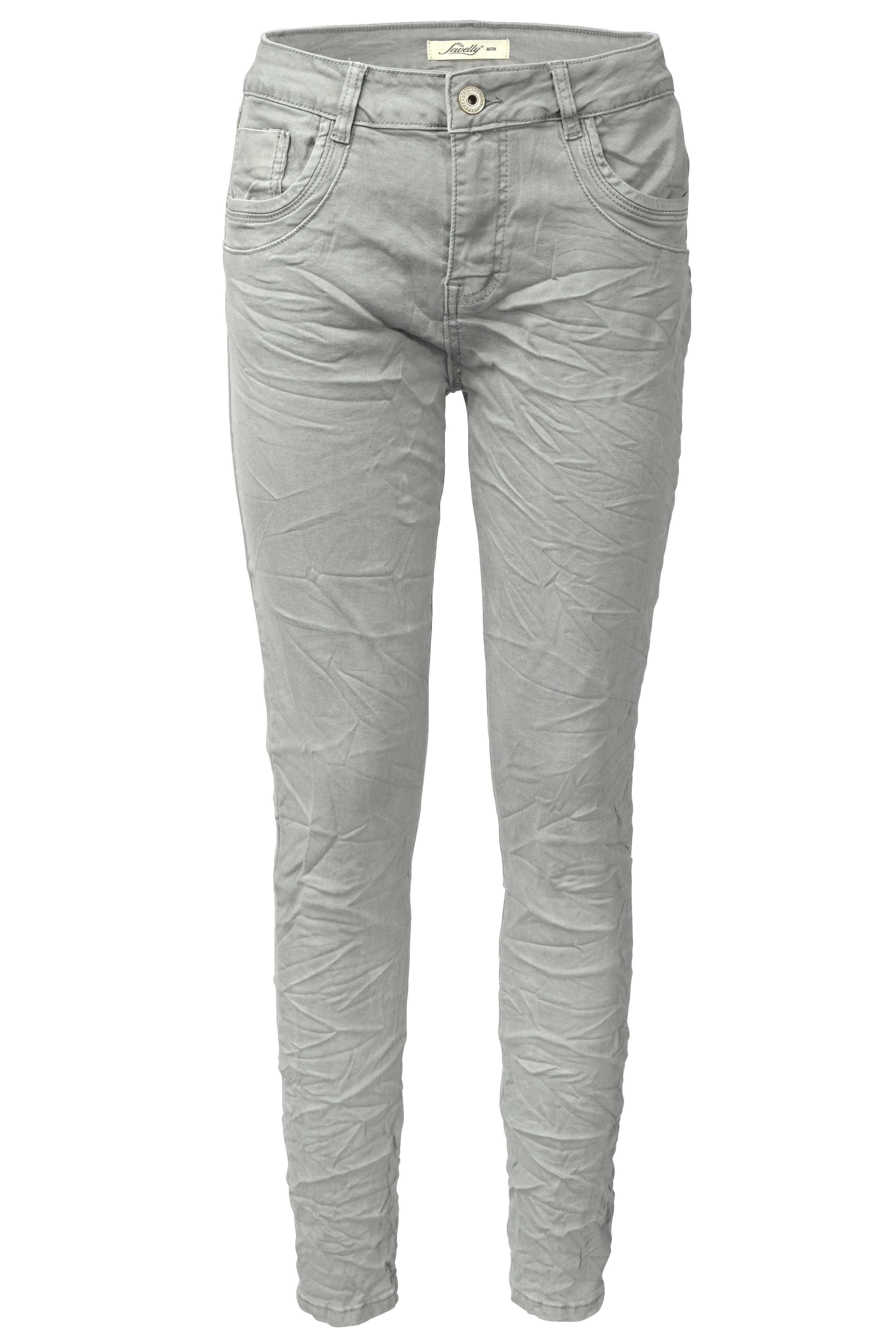 Jewelly Damen Stretch Boyfriend Jeans - Five-Pocket im Crash-Look mit Reißverschluss