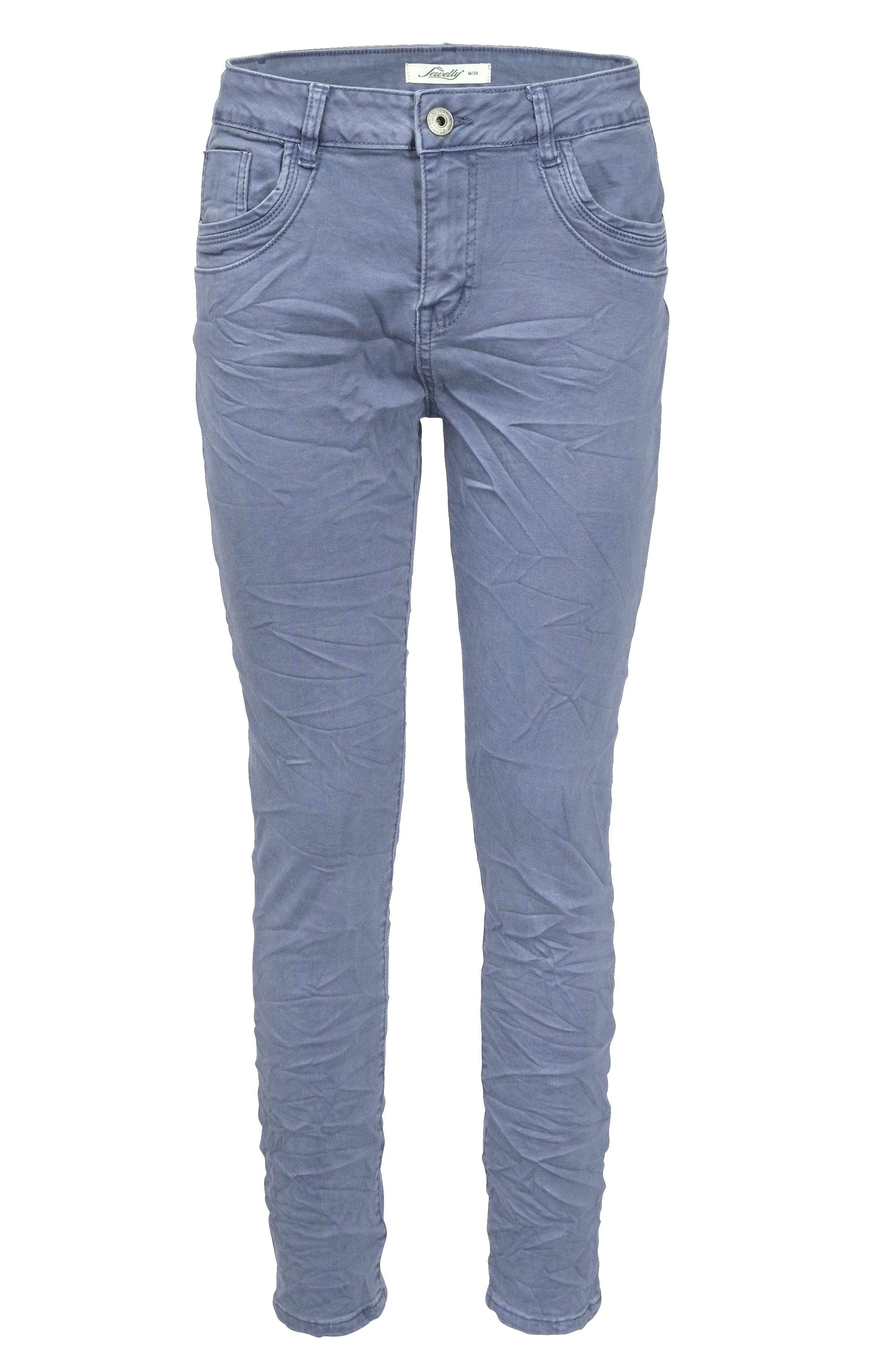 Jewelly Damen Stretch Boyfriend Jeans - Five-Pocket im Crash-Look mit Reißverschluss