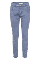 Jewelly Damen Stretch Boyfriend Jeans - Five-Pocket im Crash-Look mit Reißverschluss
