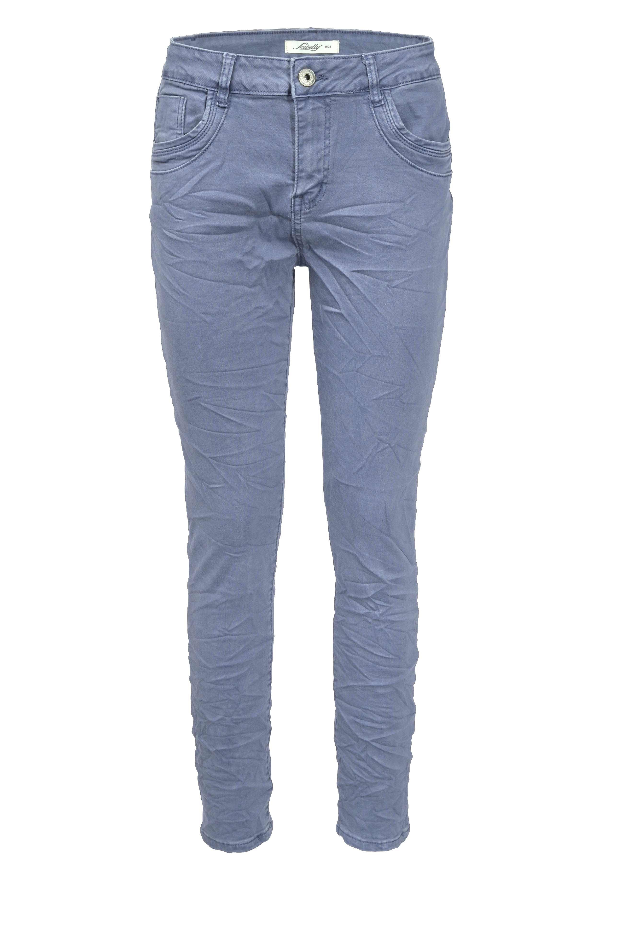 Jewelly Damen Stretch Boyfriend Jeans - Five-Pocket im Crash-Look mit Reißverschluss