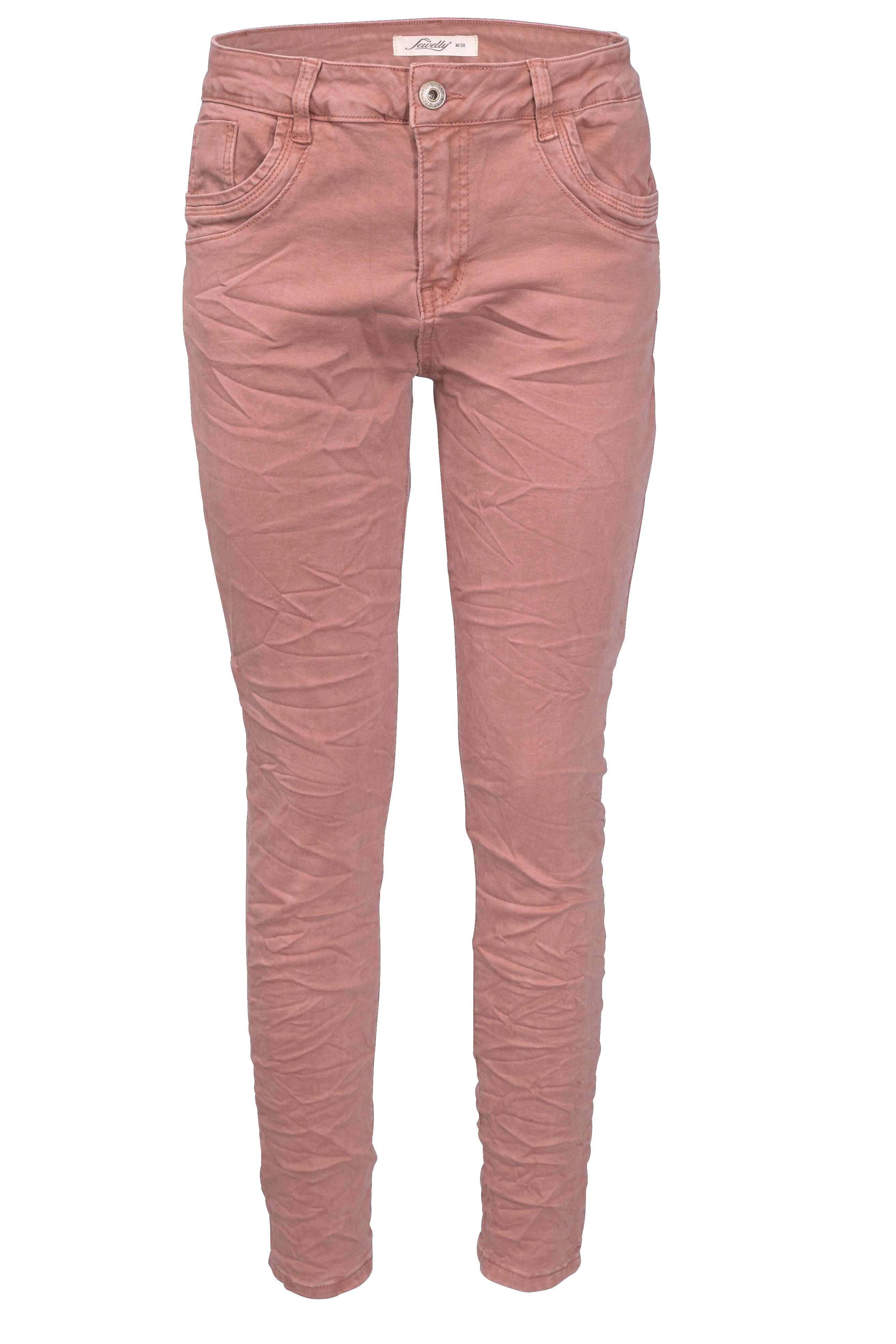 Jewelly Damen Stretch Boyfriend Jeans - Five-Pocket im Crash-Look mit Reißverschluss