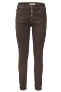 Jewelly Damen Stretch Jeans Five-Pocket im Crash-Look | Boyfriend Hose und sichtbarer Knopfleiste mit Schmuckknöpfen