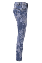 Jewelly Damen Stretch Boyfriend Jeans mit Blumen Print - Five-Pocket im Crash-Look