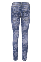 Jewelly Damen Stretch Boyfriend Jeans mit Blumen Print - Five-Pocket im Crash-Look