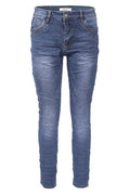 Jewelly Damen Stretch Jeans Five-Pocket im Crash-Look | Boyfriend Hose mit Reißverschluss und Schmuckknopf