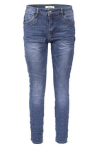 Jewelly Damen Stretch Jeans Five-Pocket im Crash-Look | Boyfriend Hose mit Reißverschluss und Schmuckknopf