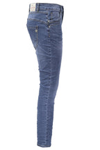 Jewelly Damen Stretch Jeans Five-Pocket im Crash-Look | Boyfriend Hose mit Reißverschluss und Schmuckknopf