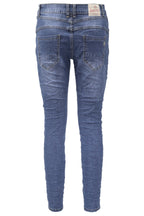 Jewelly Damen Stretch Jeans Five-Pocket im Crash-Look | Boyfriend Hose mit Reißverschluss und Schmuckknopf