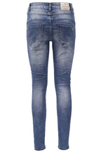 Jewelly Damen Stretch Jeans Five-Pocket im Crash-Look | Boyfriend Hose mit sichtbarer Knopfleiste