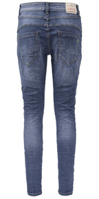 Jewelly Damen Stretch Jeans Five-Pocket im Crash-Look | Boyfriend Hose und sichtbarer Knopfleiste mit Schmuckknöpfen