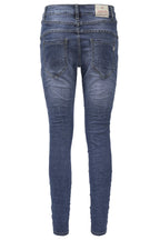 Jewelly Damen Stretch Jeans Five-Pocket im Crash-Look | Boyfriend Hose und sichtbarer Knopfleiste mit Schmuckknöpfen