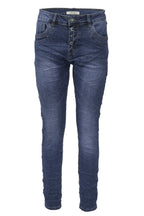 Jewelly Damen Stretch Jeans Five-Pocket im Crash-Look | Boyfriend Hose mit sichtbarer Knopfleiste