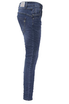 Jewelly Damen Stretch Jeans Five-Pocket im Crash-Look | Boyfriend Hose mit sichtbarer Knopfleiste
