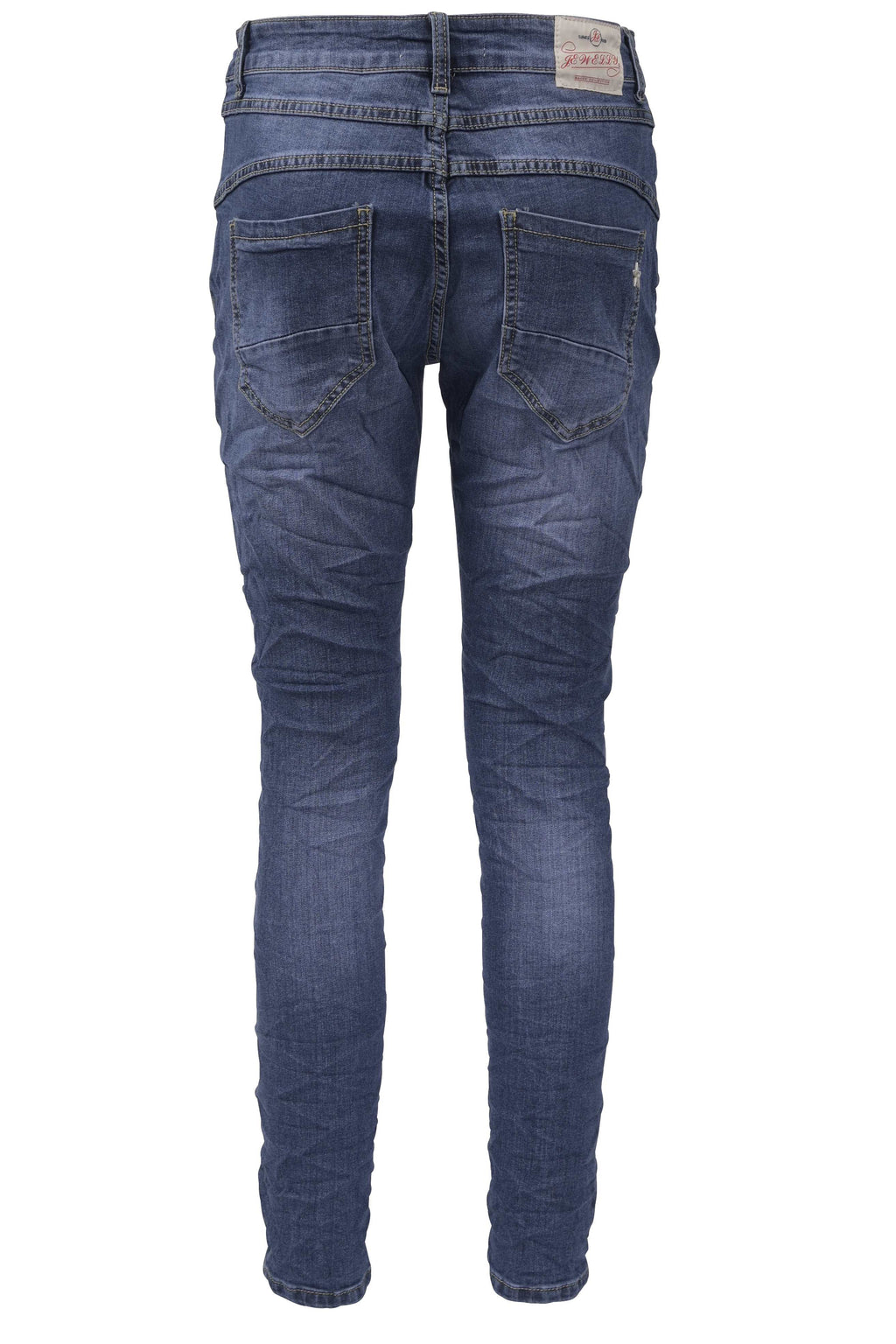 Jewelly Damen Stretch Jeans Five-Pocket im Crash-Look | Boyfriend Hose mit sichtbarer Knopfleiste