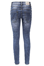 Jewelly Damen Stretch Jeans Five-Pocket im Crash-Look | Boyfriend Hose und sichtbarer Knopfleiste mit Schmuckknöpfen