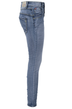 Jewelly Damen Stretch Jeans Five-Pocket im Crash-Look | Boyfriend Hose mit sichtbarer Knopfleiste