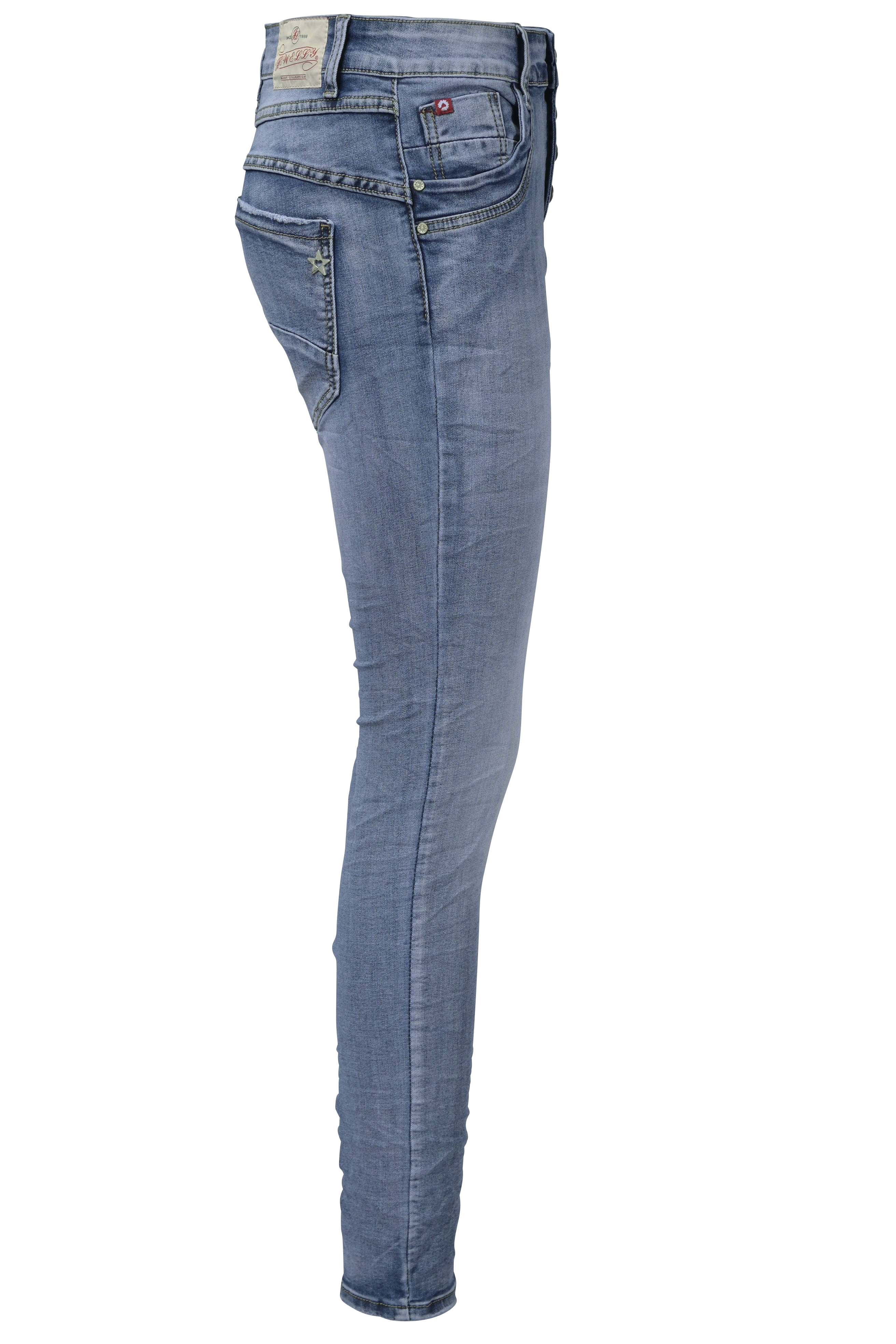 Jewelly Damen Stretch Jeans Five-Pocket im Crash-Look | Boyfriend Hose mit sichtbarer Knopfleiste