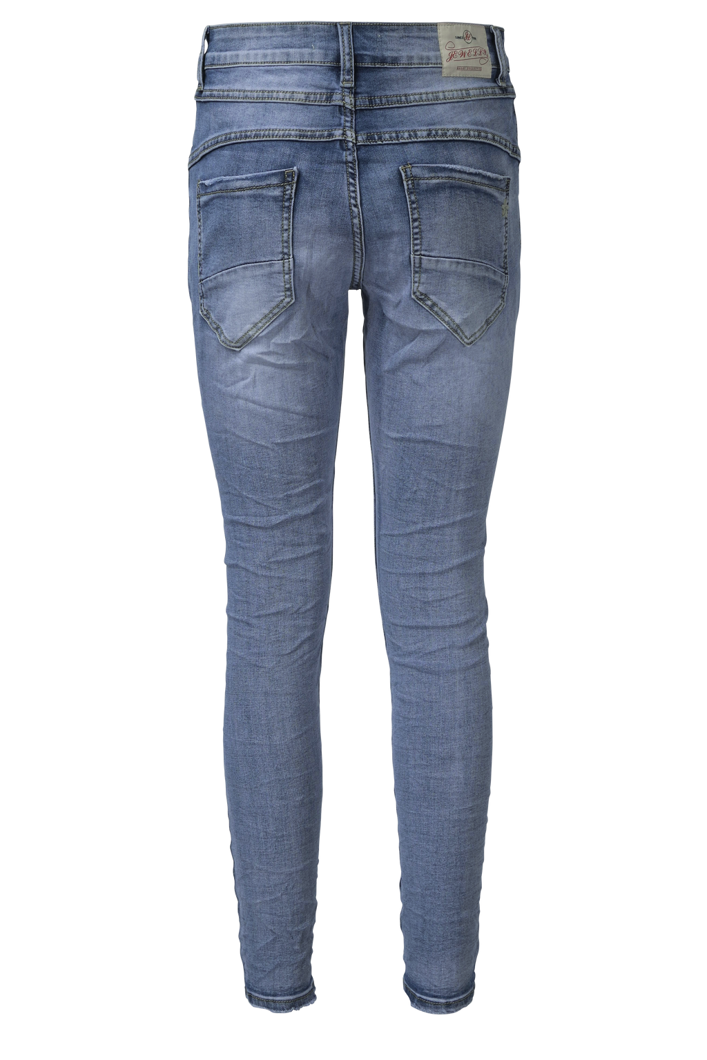 Jewelly Damen Stretch Jeans Five-Pocket im Crash-Look | Boyfriend Hose mit sichtbarer Knopfleiste
