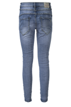 Jewelly Damen Stretch Jeans Five-Pocket im Crash-Look | Boyfriend Hose mit sichtbarer Knopfleiste