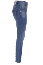 Jewelly Damen Stretch Jeans Five-Pocket im Crash-Look | Boyfriend Hose mit sichtbarer Knopfleiste