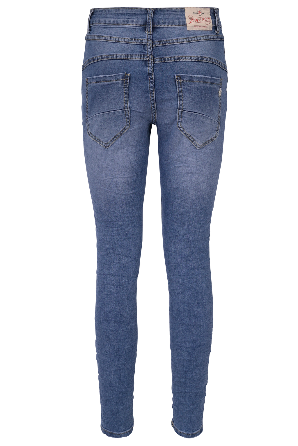 Jewelly Damen Stretch Jeans Five-Pocket im Crash-Look | Boyfriend Hose mit sichtbarer Knopfleiste