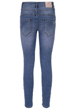 Jewelly Damen Stretch Jeans Five-Pocket im Crash-Look | Boyfriend Hose mit sichtbarer Knopfleiste
