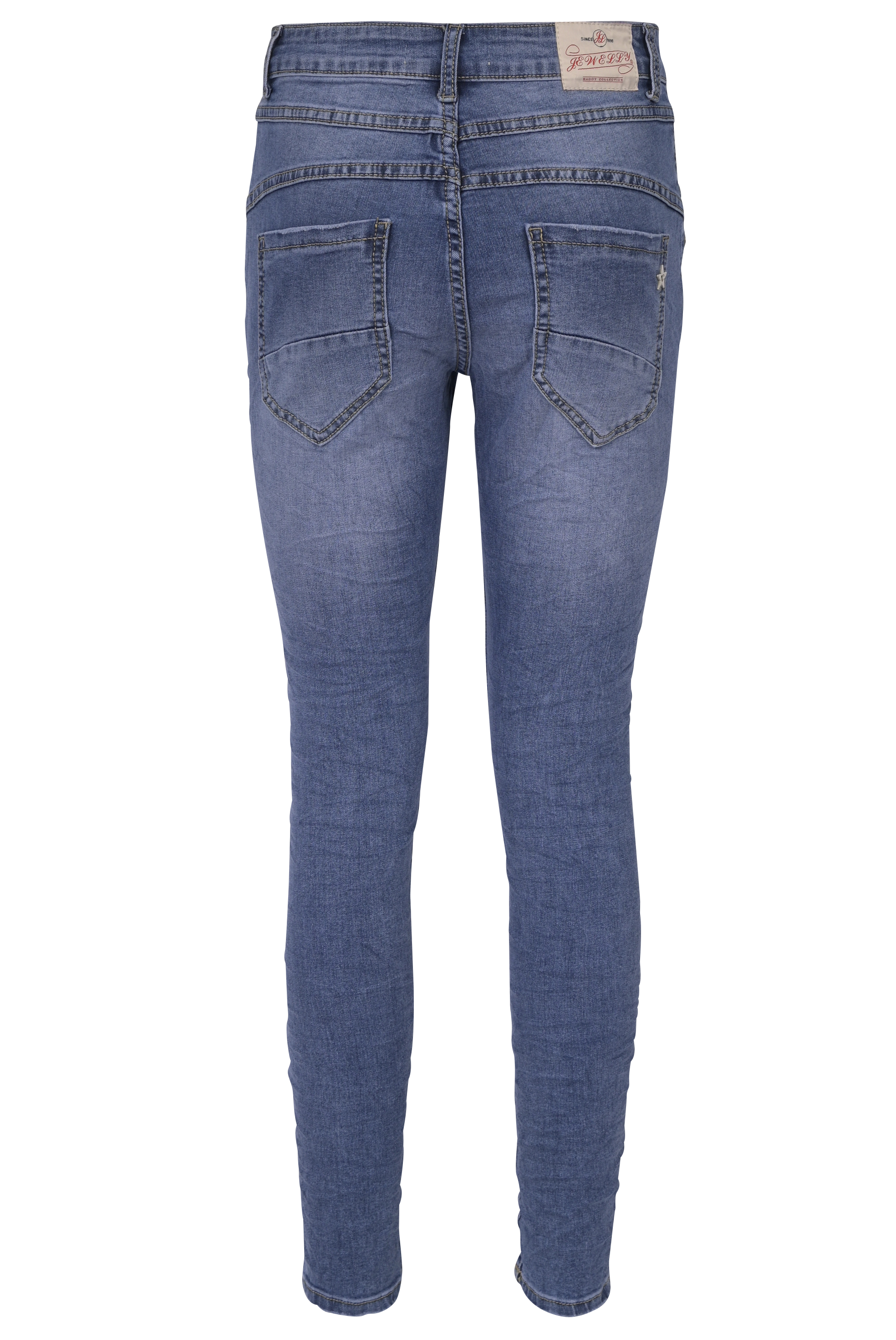Jewelly Damen Stretch Jeans Five-Pocket im Crash-Look | Boyfriend Hose mit sichtbarer Knopfleiste