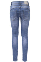 Jewelly Damen Stretch Jeans Five-Pocket im Crash-Look | Boyfriend Hose und sichtbarer Knopfleiste mit Strassknöpfen
