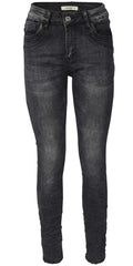 Jewelly Damen Jeans  | Schwarze Stretch Jeans Five-Pocket im Crash-Look | Boyfriend -Cut - im Crash-Look mit Reißverschluss
