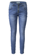 Jewelly Damen Stretch Jeans Five-Pocket im Crash-Look | Boyfriend Hose mit sichtbarer Knopfleiste|