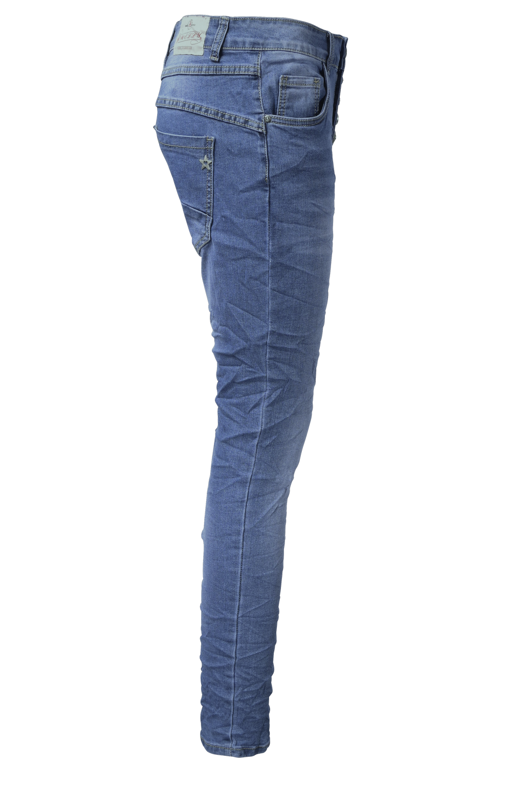 Jewelly Damen Stretch Jeans Five-Pocket im Crash-Look | Boyfriend Hose mit sichtbarer Knopfleiste|