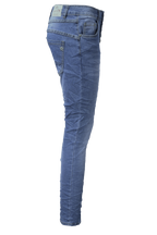 Jewelly Damen Stretch Jeans Five-Pocket im Crash-Look | Boyfriend Hose mit sichtbarer Knopfleiste|