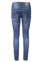 Jewelly Damen Stretch Jeans Five-Pocket im Crash-Look | Boyfriend Hose mit sichtbarer Knopfleiste|