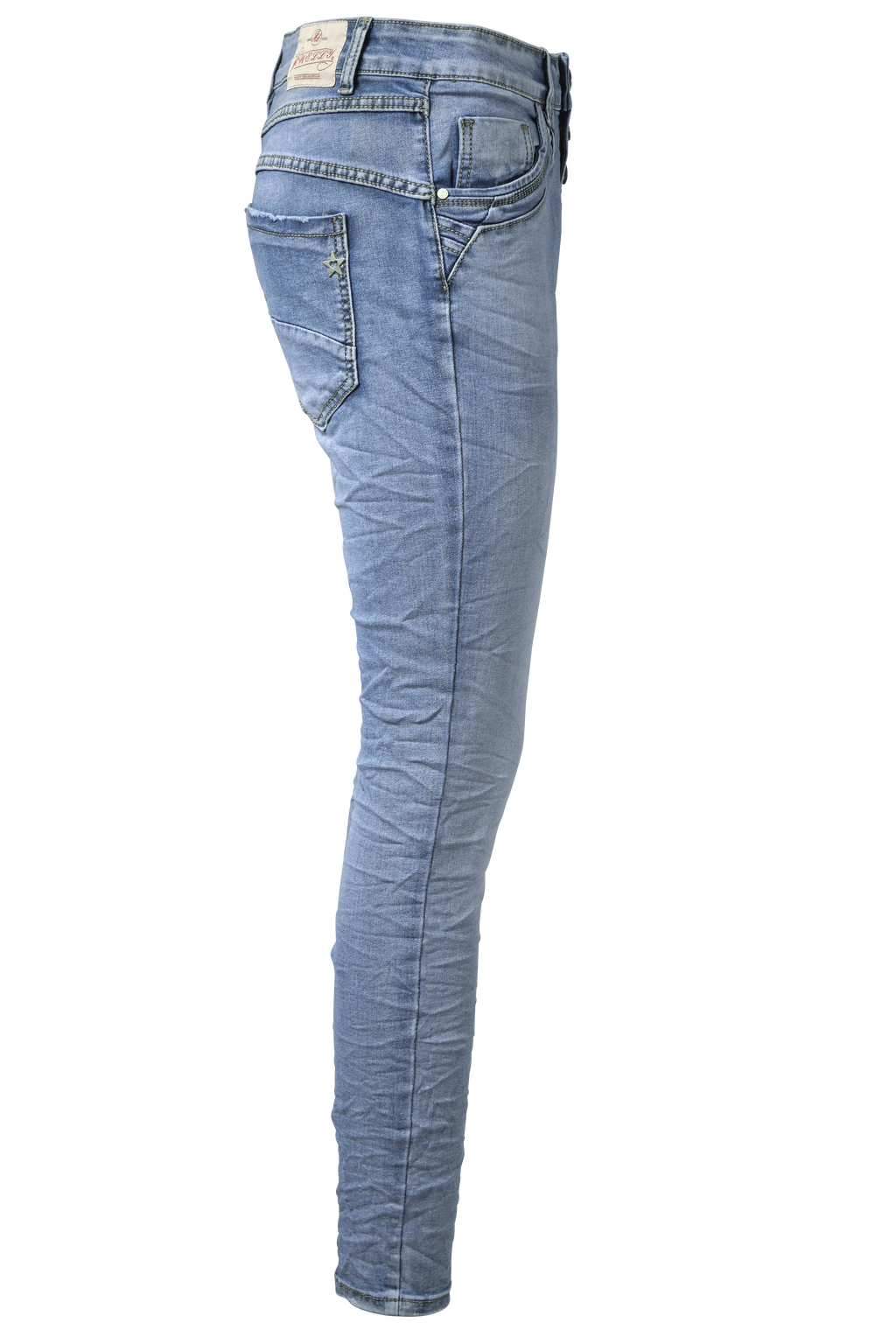 Jewelly Damen Stretch Jeans Five-Pocket im Crash-Look | Boyfriend Hose mit sichtbarer Knopfleiste