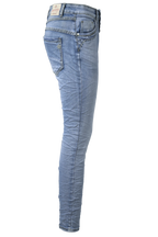 Jewelly Damen Stretch Jeans Five-Pocket im Crash-Look | Boyfriend Hose mit sichtbarer Knopfleiste
