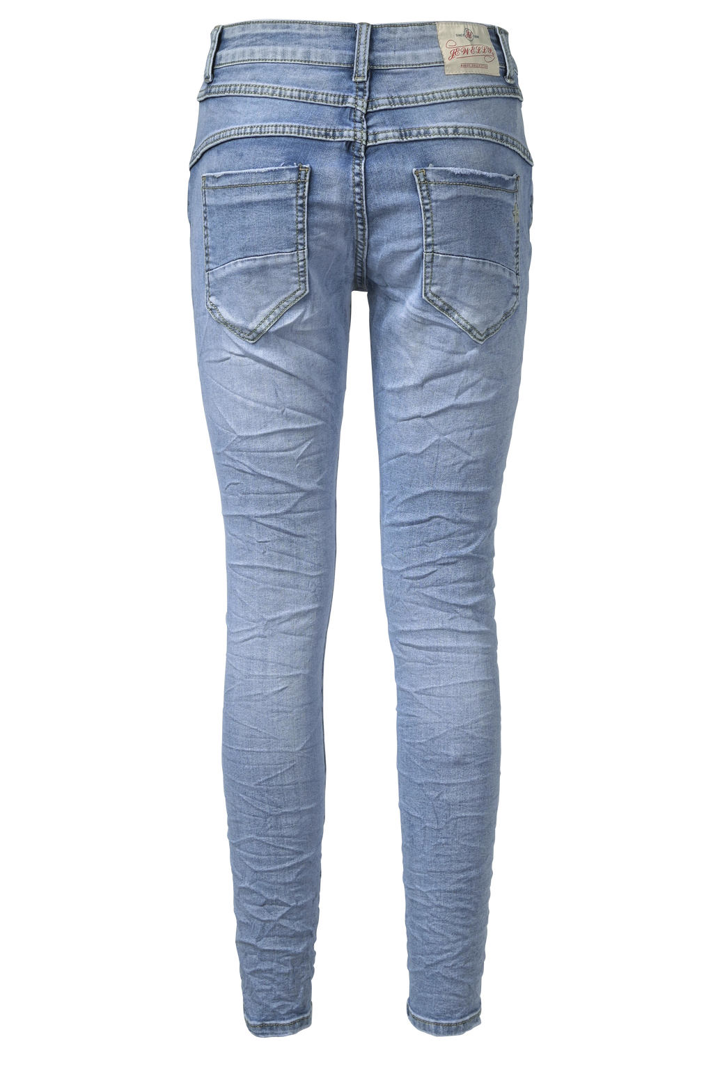 Jewelly Damen Stretch Jeans Five-Pocket im Crash-Look | Boyfriend Hose mit sichtbarer Knopfleiste