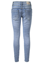 Jewelly Damen Stretch Jeans Five-Pocket im Crash-Look | Boyfriend Hose mit sichtbarer Knopfleiste
