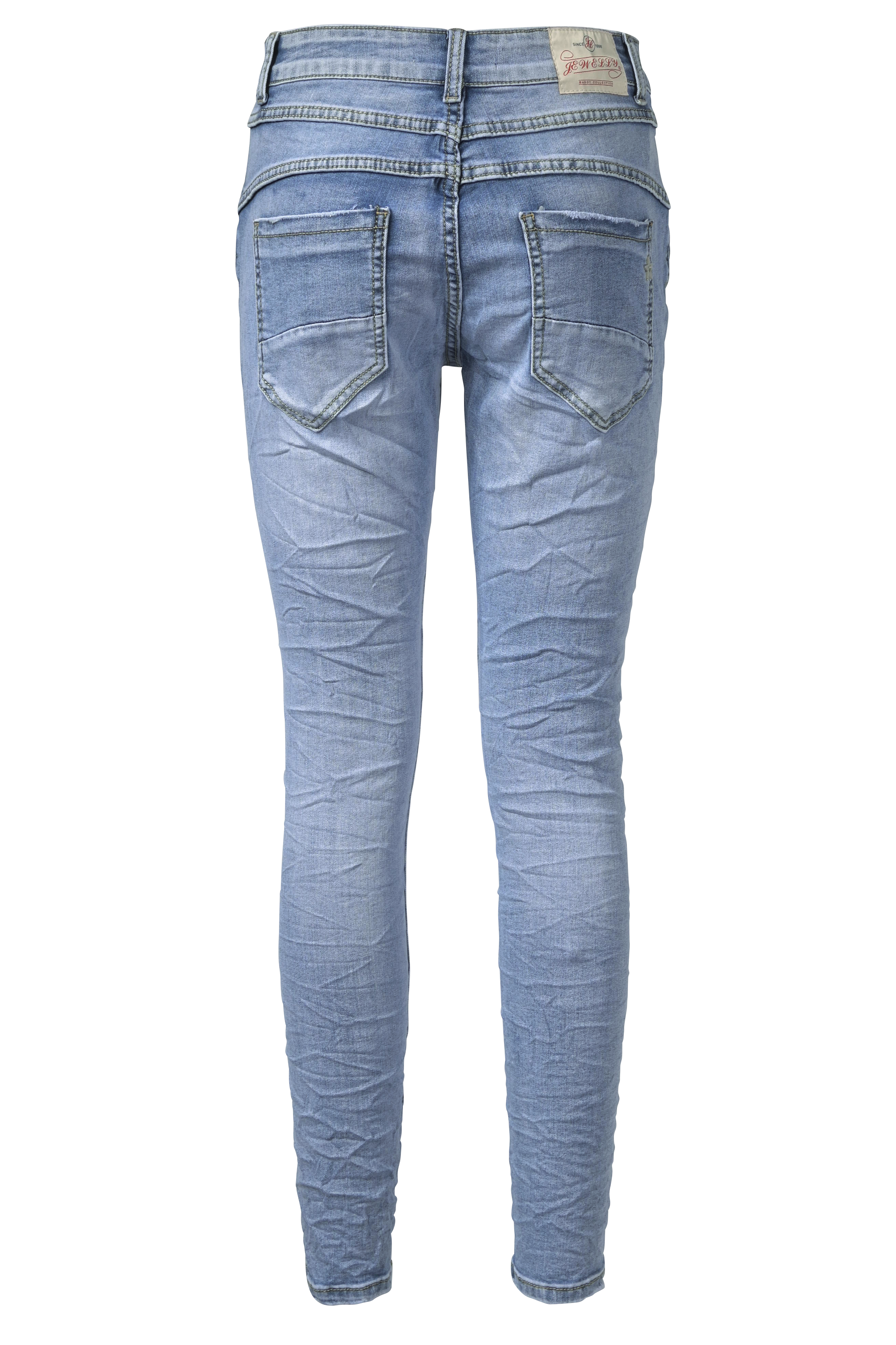 Jewelly Damen Stretch Jeans Five-Pocket im Crash-Look | Boyfriend Hose mit sichtbarer Knopfleiste