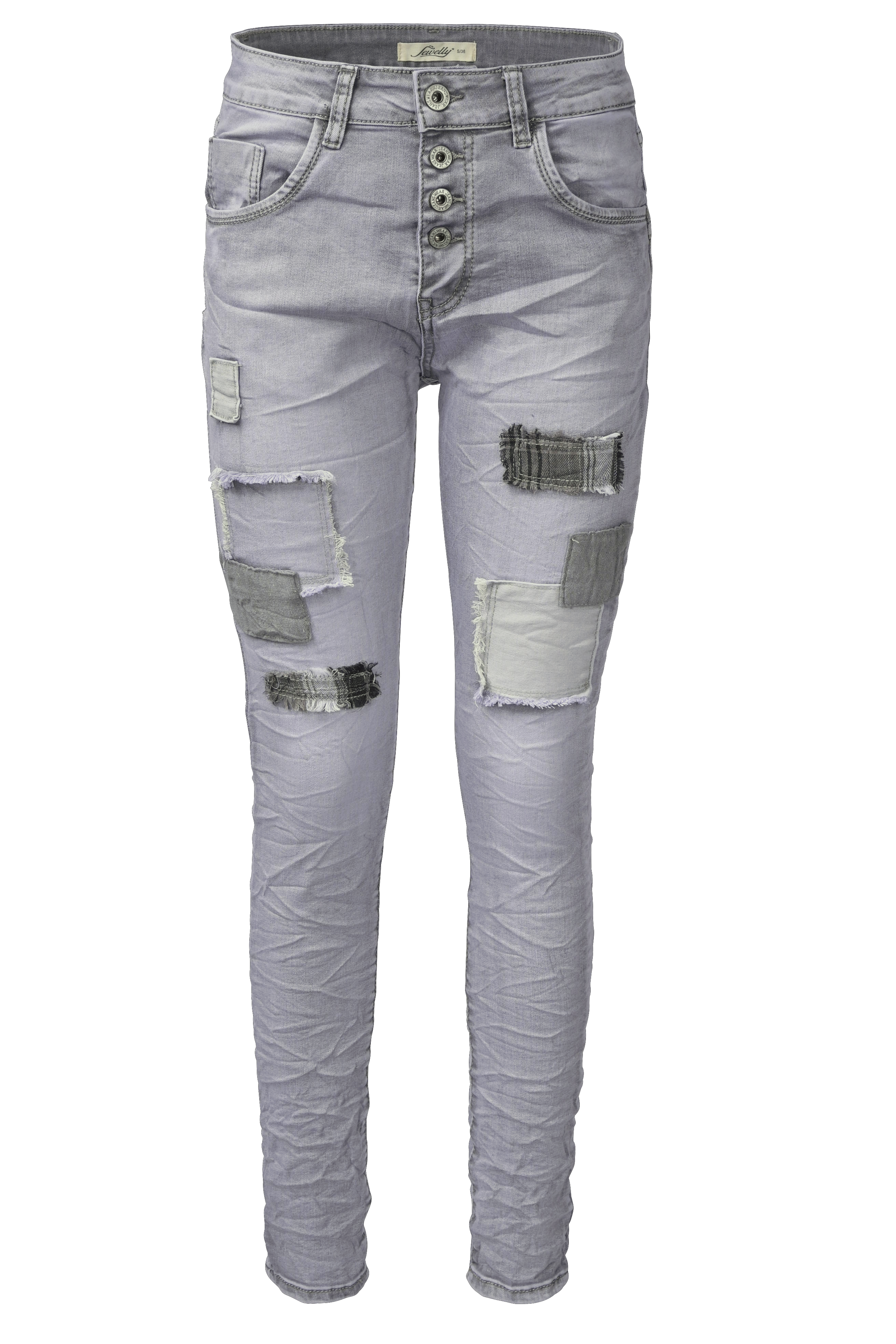 Jewelly Damen Jeans Boyfriend -Cut Patches Aufnäher