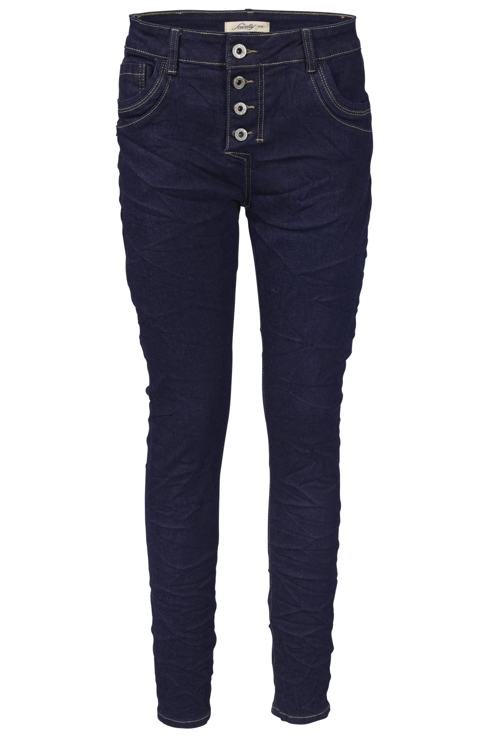 Jewelly Damen Stretch Jeans Five-Pocket im Crash-Look | Boyfriend Hose mit sichtbarer Knopfleiste
