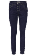 Jewelly Damen Stretch Jeans Five-Pocket im Crash-Look | Boyfriend Hose mit sichtbarer Knopfleiste